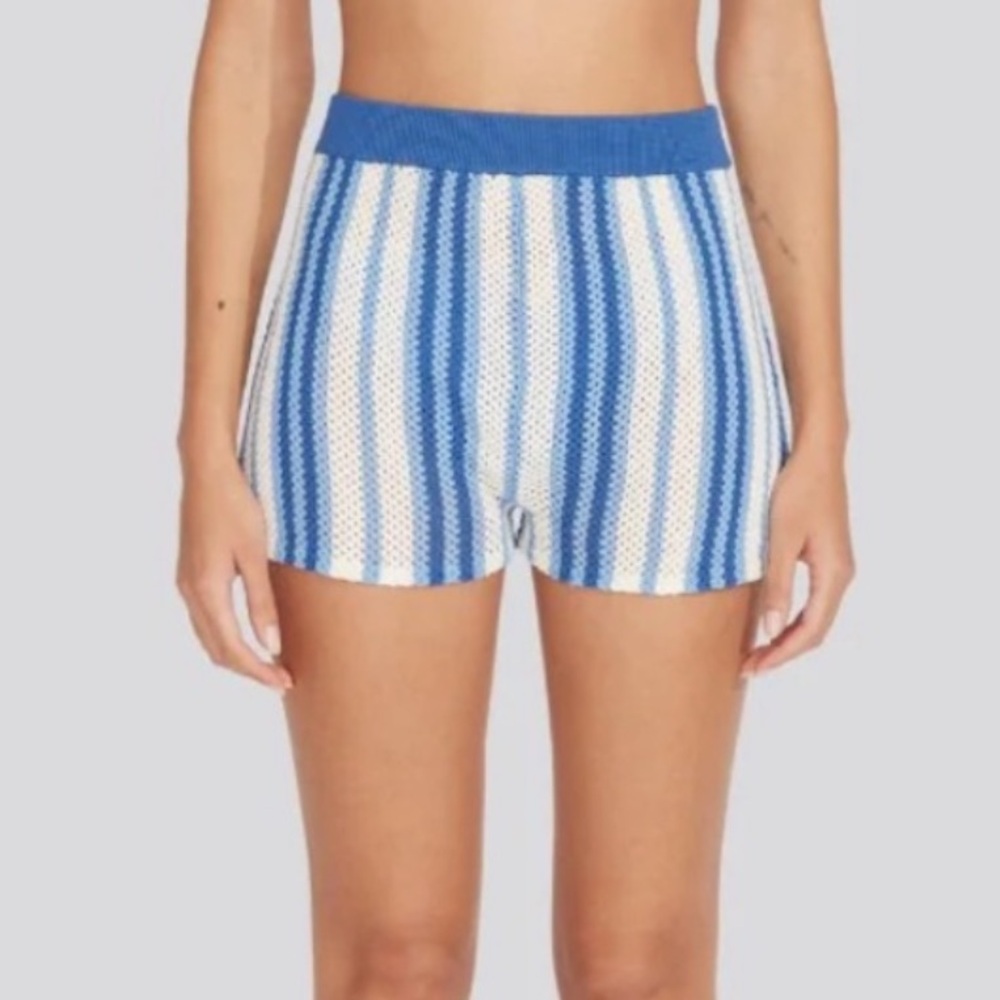 SOLID & STRIPED Blue and Cream Crochet Shorts